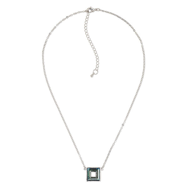 Necklace, Everyday Jewelry™, Crystal Passions® and silver-plated "pewter", Bermuda blue, 16mm square ring, 17-1/2 inches with 2-1/2 inch extender chain and lobster claw clasp. Sold individually. image number 0