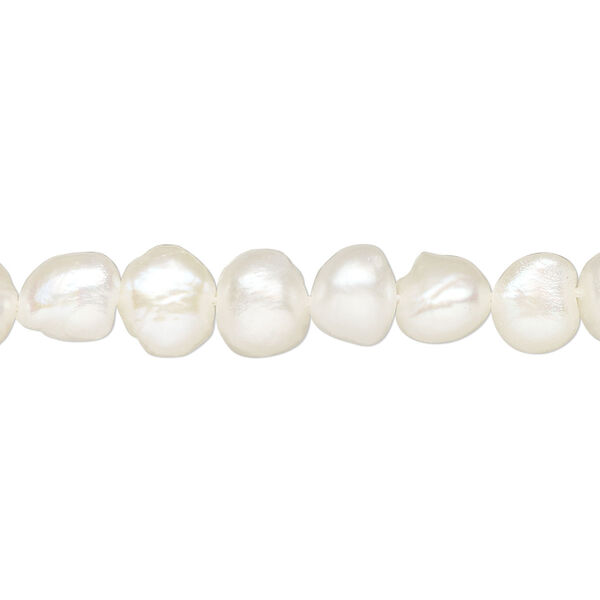 Pearl, cultured freshwater (bleached), white, 5-8mm flat-sided potato, D grade, Mohs hardness 2-1/2 to 4. Sold per 15-inch strand. image number 0