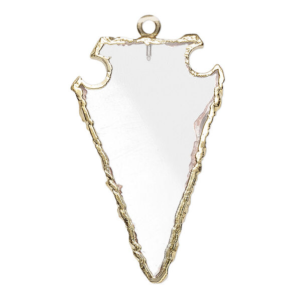 Focal, quartz crystal (natural) / electroplated gold / gold-finished sterling silver, 36x22mm hand-cut arrowhead. Sold individually. image number 0