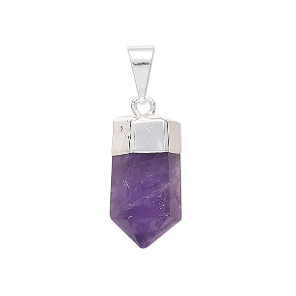 Amethyst / brass 1pkg1, silver-plated hand-cut faceted point pendant natural 20x10mm-25x12mm image number 0
