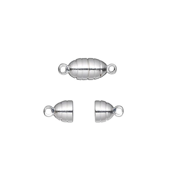 Clasp, magnetic, silver-finished brass, 10x5mm oval. Sold per pkg of 10. image number 0