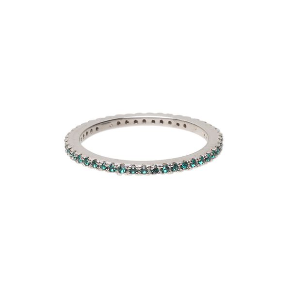 Ring, cubic zirconia and rhodium-plated sterling silver, green, 2mm wide eternity band, size 9. Sold individually. image number 0