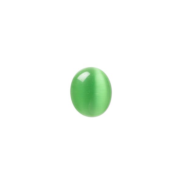 Cabochon, cat's eye glass (fiber optic glass), green, 12x10mm calibrated oval, quality grade. Sold per pkg of 10. image number 0