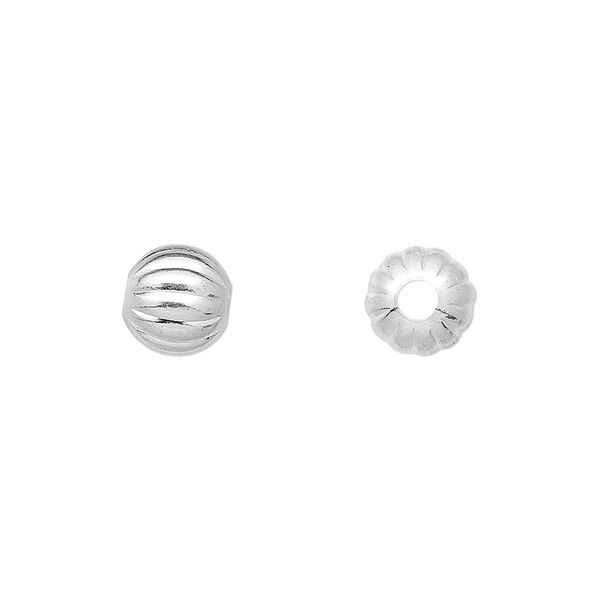 Bead, silver-plated brass, 8mm corrugated round. Sold per pkg of 10. image number 0