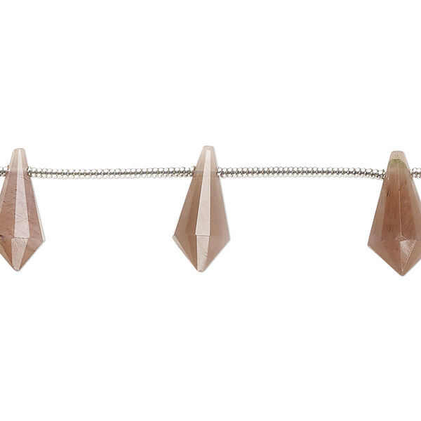 Bead, coffee moonstone (natural), 12x6mm top-drilled hand-cut faceted point, B Grade, Mohs hardness 6 to 6-1/2. Sold per pkg of 10. image number 0