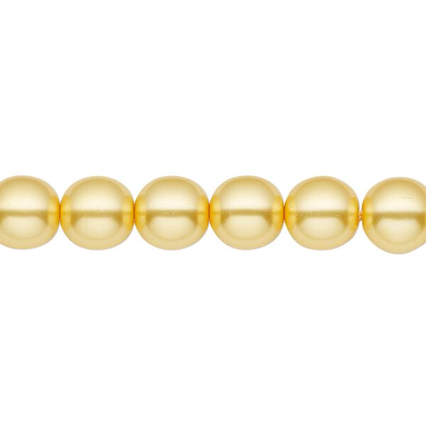 Bead, Czech pearl-coated glass druk, opaque yellow, 8mm round. Sold per 15-1/2" to 16" strand. image number 0