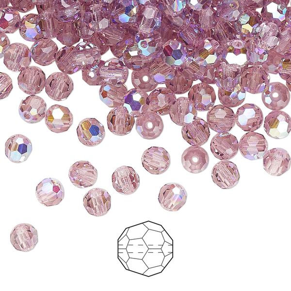 Bead 720pk light amethyst AB, Preciosa Czech crystal 4mm round image number 0