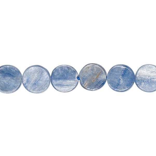 Bead, blue kyanite (natural), 8mm hand-cut flat round, B grade, Mohs hardness 4 to 7-1/2. Sold per 8-inch strand, approximately 20-25 beads. image number 0