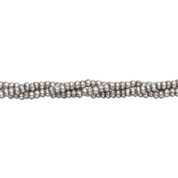 Bead, Hill Tribes, antiqued sterling silver, 2x1mm irregular round. Sold per 8-inch strand, approximately 145 beads. image number 0