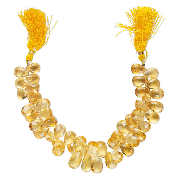 Citrine 1pkg1, hand-cut top-drilled faceted puffed teardrop bead 8 inch graduated 12x9mm-17x11mm image number 0