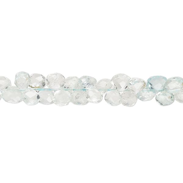 Aquamarine 1pkg1, hand-cut top-drilled faceted puffed teardrop bead light 7 inch graduated 5x4mm-7x7mm image number 0