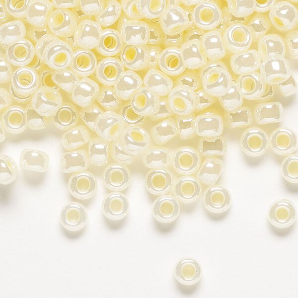 Seed bead, Miyuki, glass, pkg/25g, #6 rocaille, opaque inside dyed color luster light daffodil (RR-516). image number 0