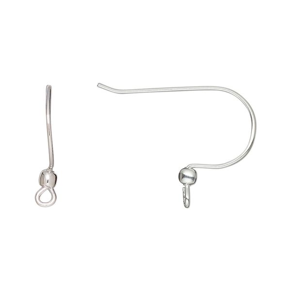 Ear wire fishhook 1pkg8 silver-plated, 18mm / 2.5mm ball / perpendicular open loop, 21 gauge brass 4 pair image number 0