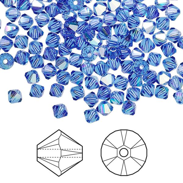 Bead 48pk sapphire AB, Crystal Passions® 4mm bicone 5328 image number 0
