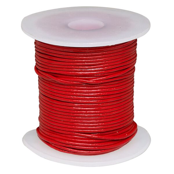 Cord, leather (coated), red, 0.5-0.8mm. Sold per 25-yard spool. image number 0