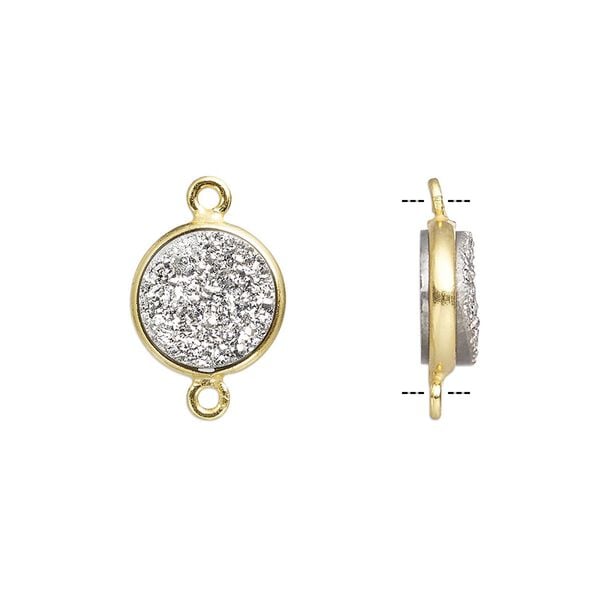 Druzy agate / sterling silver 1pkg1, electrocoated gold finished hand-cut flat round link 11mm image number 0