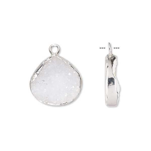 Drop, white druzy agate (natural) and sterling silver, 15x15mm single-sided teardrop. Sold per pkg of 2. image number 0