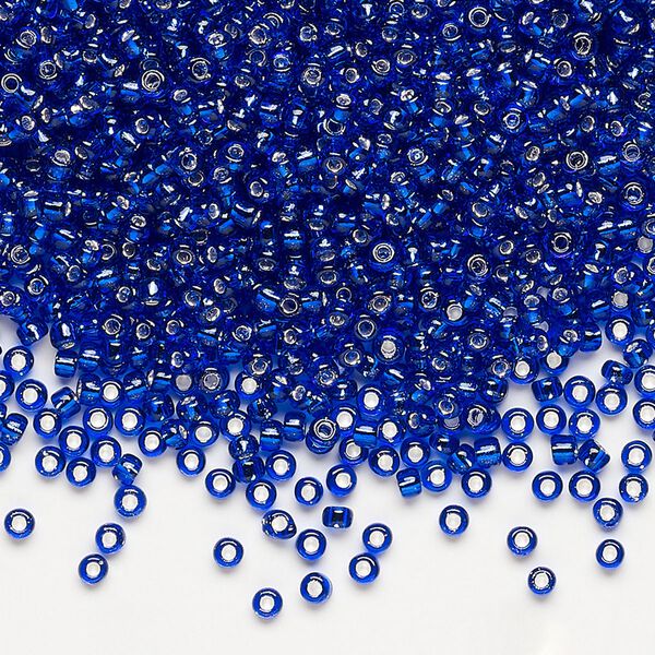 Seed bead, Dyna-Mites™, glass, pkg/40g, #11 round, transparent silver-lined cobalt blue, (44:RR 11/0 RR). image number 0