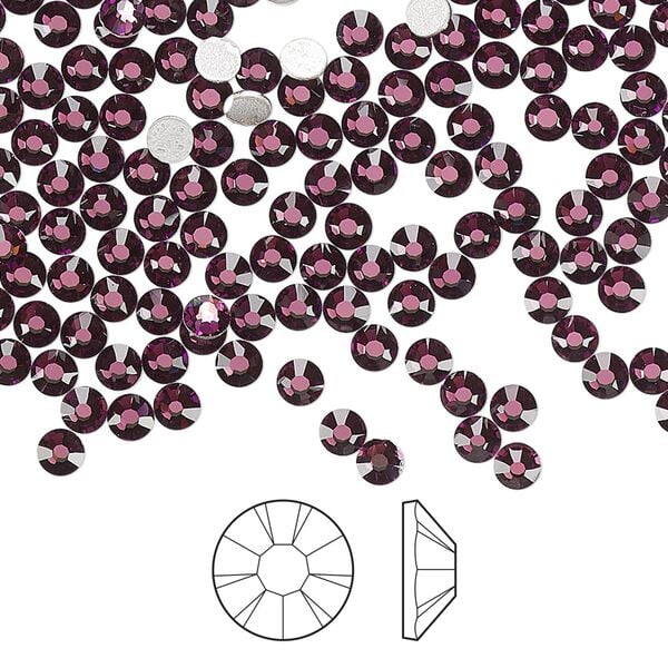 Flat back 1440pk amethyst foil back, Preciosa MAXIMA Czech crystal hotfix rhinestone 3-3.2mm chaton rose round SS12 image number 0