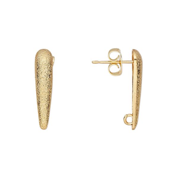 Earstud 1pkg10 gold-plated, 20x4.5mm half-dome stardust long teardrop / hidden open loop / earnuts, brass 5 pair image number 0