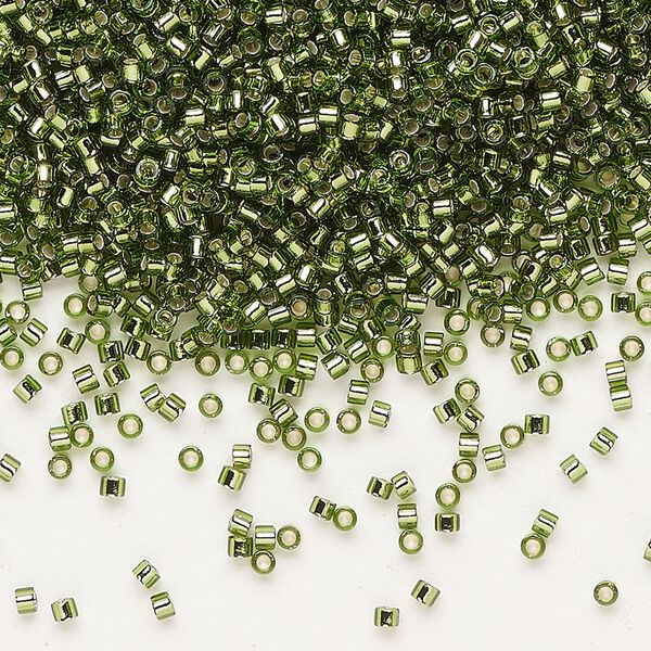 Seed bead, Delica®, glass, pkg/50g, #11 round, transparent silver-lined olive green (DB-1207). image number 0