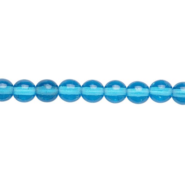 Bead, Czech glass druk, transparent turquoise blue, 6mm round. Sold per 15-1/2" to 16" strand. image number 0