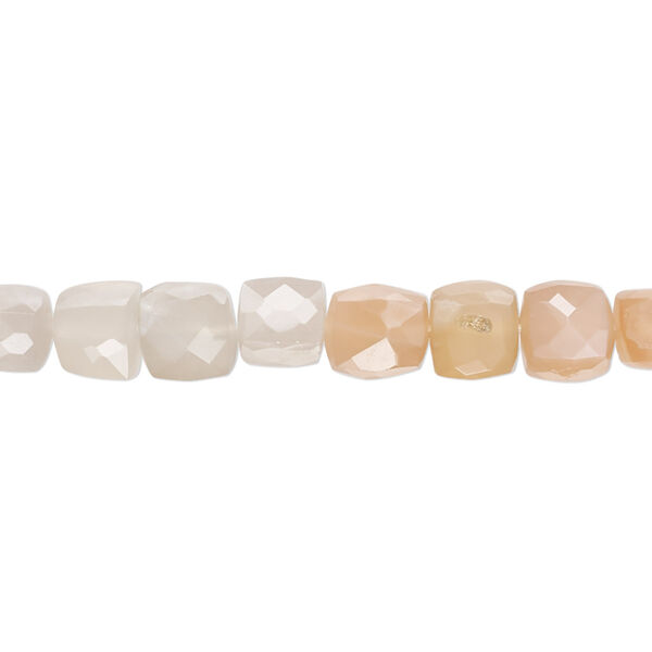 Multi-moonstone 1pkg1, hand-cut faceted cube bead natural 10 inch 6x6mm-8x7mm image number 0