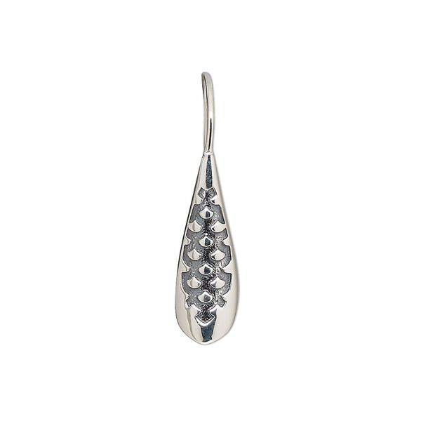 Ear wire fishhook 1pkg2 sterling silver, 26.5mm cone scale design / 3.5mm peg / 8mm half-drilled round setting, 20 gauge antiqued 1 pair image number 0