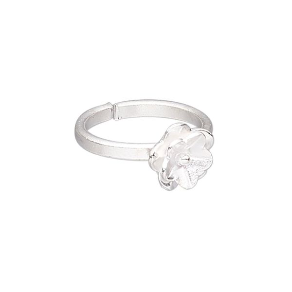 Ring, Hill Tribes, silver-plated copper, 10.5mm wide with 11x10.5mm flower, adjustable from size 7 to 9. Sold individually. image number 0