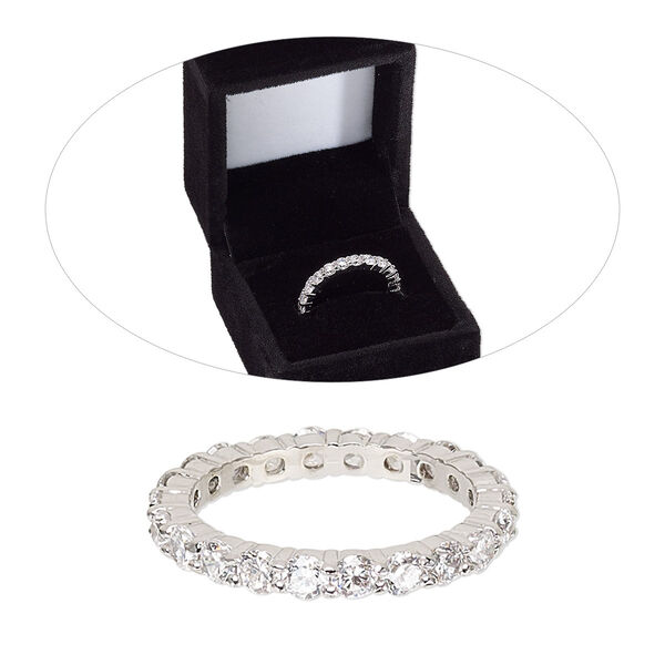 Ring, cubic zirconia and rhodium-finished brass, clear, 3mm wide eternity band, size 8. Sold individually. image number 0