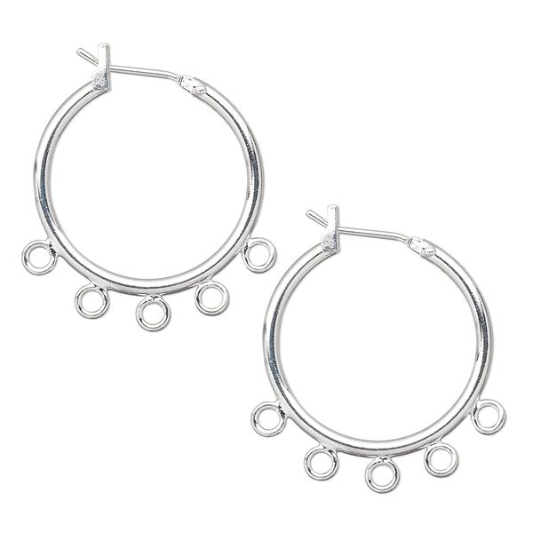 Earring hoop 1pkg10 silver-plated, 23mm round / latch-back / 5 closed loop, brass 5 pair image number 0