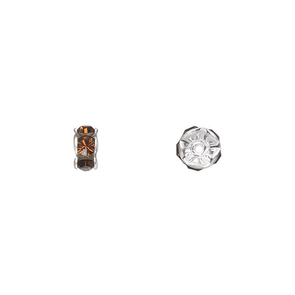 Bead 4pk smoked topaz silver plate foil back, Crystal Passions® 6x3.5mm rondelle 77506 image number 0