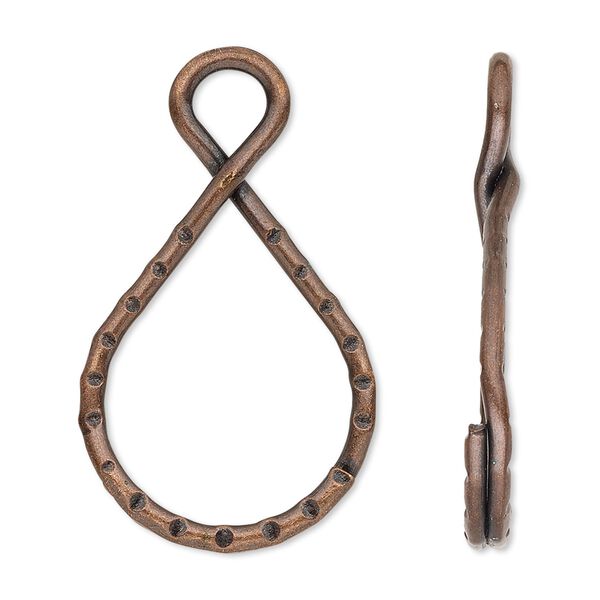 Split ring, antique copper-plated steel, 37x18mm teardrop with loop. Sold per pkg of 10. image number 0
