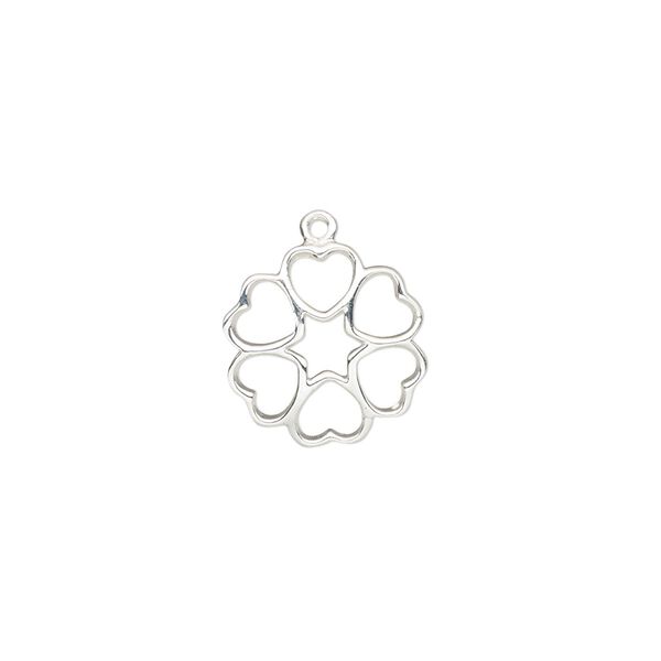 Charm, sterling silver, 14x13.5mm single-sided slightly domed open heart flower. Sold individually. image number 0