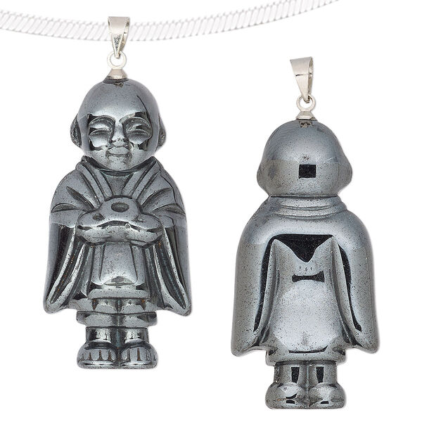 Hemalyke™ / brass 1pkg1, silver-finished 3D Buddha pendant 48x20mm image number 0