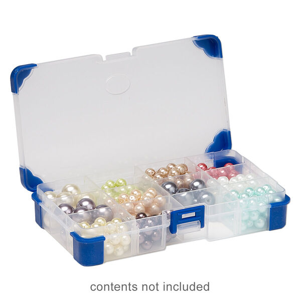 Organizer, acrylic and rubber, clear and blue, 6-1/2 x 3-1/2 x 1-1/4 inch rectangle, 4-12 adjustable compartments. Sold individually. image number 0