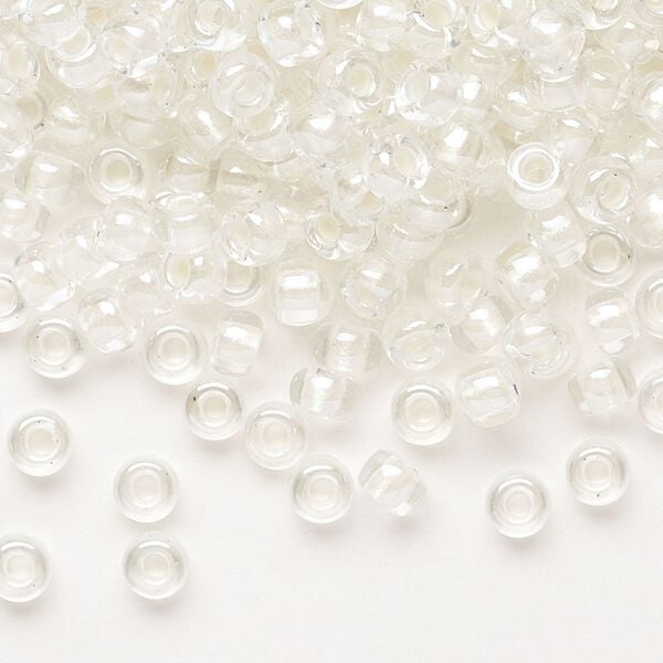 Seed bead, Miyuki, glass, pkg/250g, #6 rocaille, translucent white pearl-lined rainbow pale beige, (RR-3801). image number 0