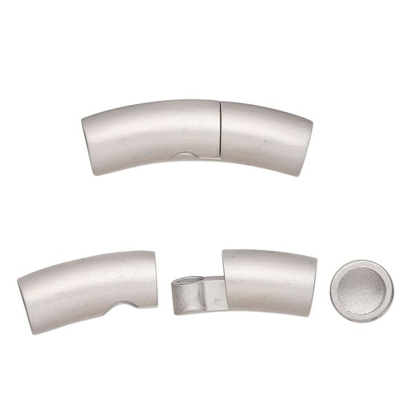 Clasp, glue-in, magnetic slide lock, stainless steel, 30x8mm matte round tube, 5mm inside diameter. Sold individually. image number 0