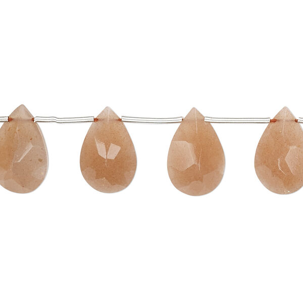 Peach moonstone 1pkg1, hand-cut top-drilled faceted flat teardrop bead natural 4 inch 10x7mm-14x9mm image number 0