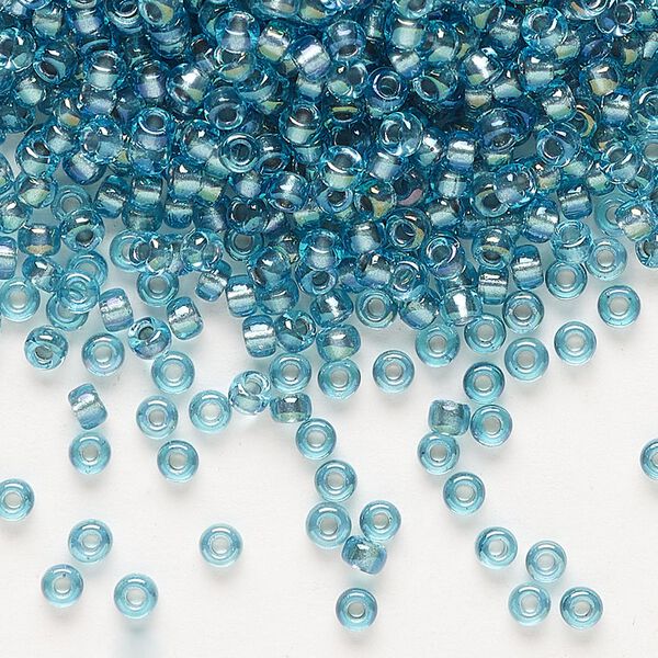 Seed bead, Miyuki, glass, pkg/50g, #8 rocaille, translucent dusk-lined luster crystal clear (RR-1824). image number 0
