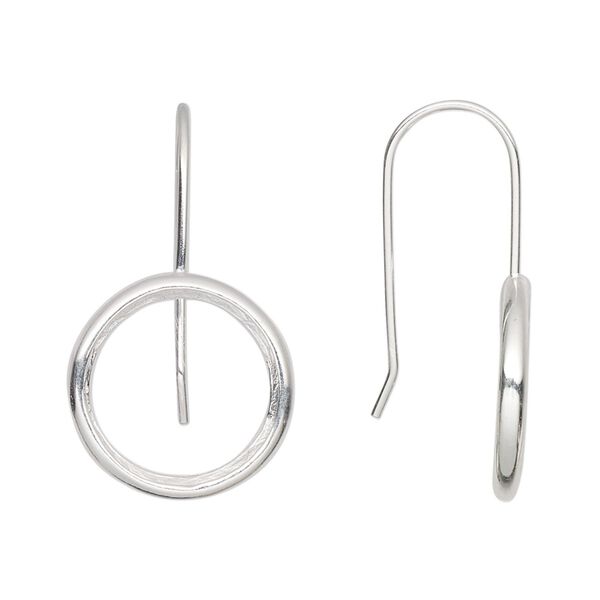 Ear wire fishhook 1pkg2 Almost Instant Jewelry® sterling silver, 29mm / 14mm rivoli glue-in open back setting, 20 gauge 1 pair image number 0