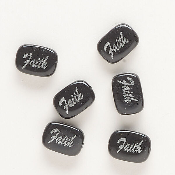 Mountain "jade" 1pkg10, flat double-sided "Faith" rectangle bead 14x10mm image number 0
