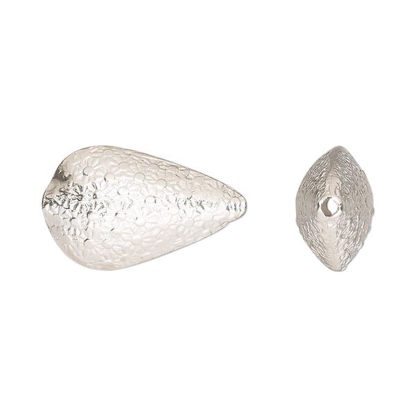 Bead, Hill Tribes, fine silver, 21x13mm teardrop with flower design. Sold individually. image number 0