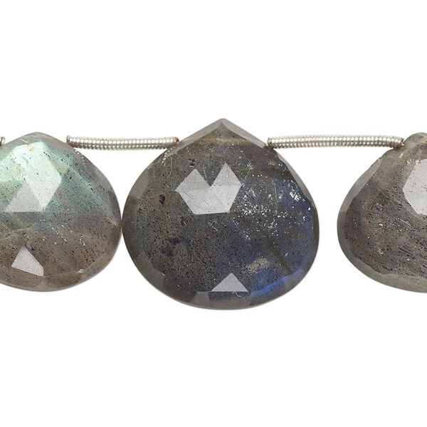 Labradorite 1pkg10, hand-cut top-drilled faceted puffed teardrop bead natural graduated 13-20mm image number 0