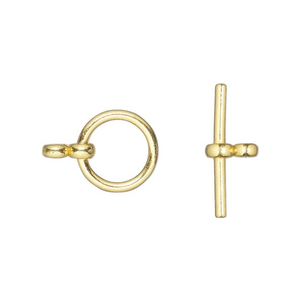 Clasp, toggle, gold-finished "pewter" (zinc-based alloy), 12mm round. Sold per pkg of 6. image number 0