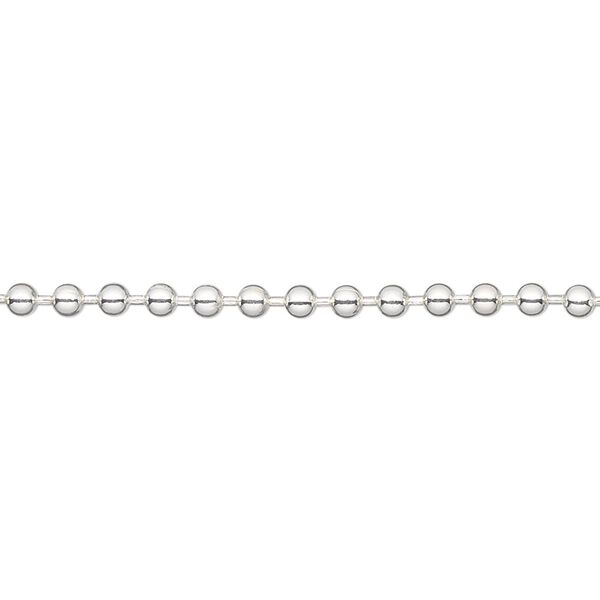 Chain, silver-plated steel, 2.4mm ball. Sold per pkg of 12 feet. image number 0