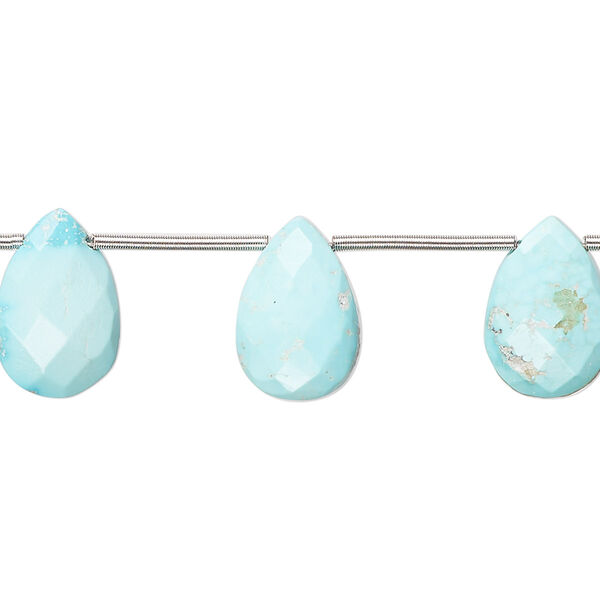 Imperial crown turquoise 1pkg10, hand-cut top-drilled faceted puffed teardrop bead natural 11x7mm-15x10mm image number 0