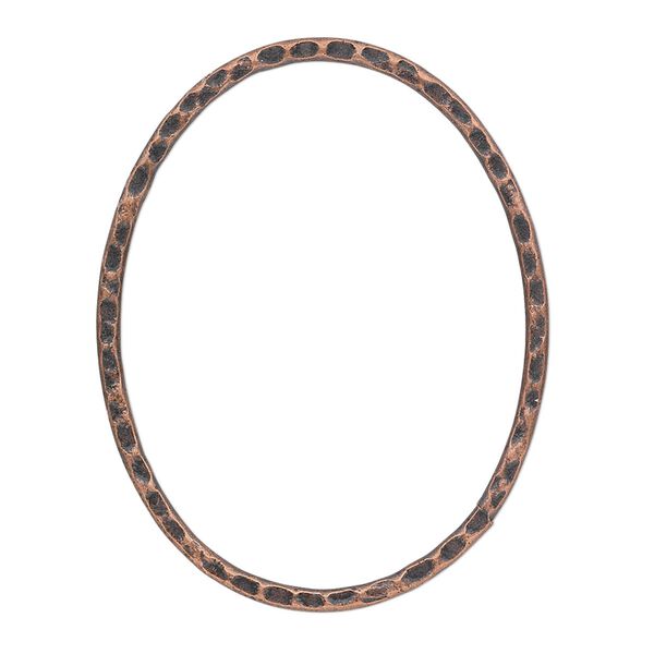 Focal, antique copper-plated steel, 40x30mm double-sided hammered flat open oval. Sold per pkg of 6. image number 0