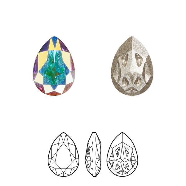 Fancy stone 1pk crystal AB foil back, Crystal Passions® 14x10mm mirage pear 4390 image number 0