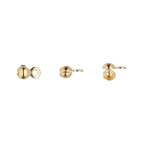 Bead tip, gold-plated brass, 6x3mm side clamp-on with closed loop. Sold per pkg of 100. image number 0